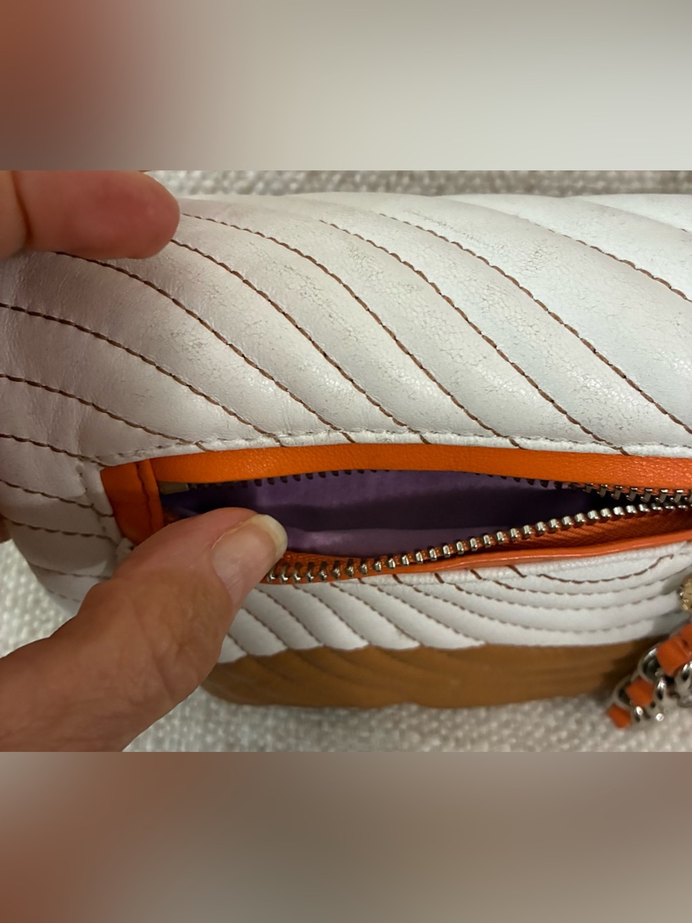 Henri Bendel Rare 3 Color (Color Block) Leather leather & chain Crossbody Bag - Picture 3 of 15